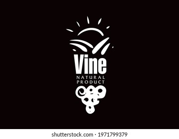 Vector logo drawn by hand. Landscape of vineyards for making wine