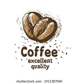 Vector logo with drawn coffee beans on a white background