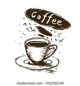 Logo del vector con una taza de café dibujada sobre un fondo blanco