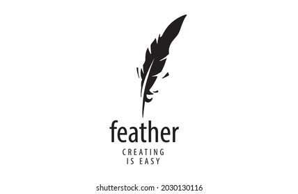 Vector logo with a drawn feather isolated on a white background