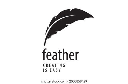 Vector logo with a drawn feather isolated on a white background