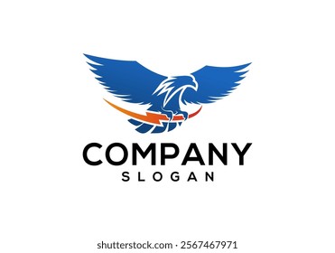 vector logo of eagle perched on lightning or electricity. eagle logo holding lightning or electricity.