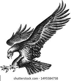 The Vector logo eagle for tattoo or T-shirt design or outwear.  Hunting style eagle background. This drawing is for  fabric or canvas.