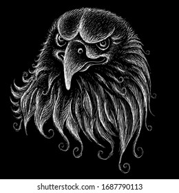 The Vector logo eagle for tattoo or T-shirt design or outwear.  Hunting style eagle background. This drawing is for black fabric or canvas.