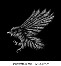 The Vector logo eagle for tattoo or T-shirt design or outwear.  Hunting style eagle background. This hand drawing is for black fabric or canvas