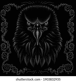 The Vector logo eagle for tattoo or T-shirt design or outwear.  Hunting style raven background. This hand drawing is for black fabric or canvas.