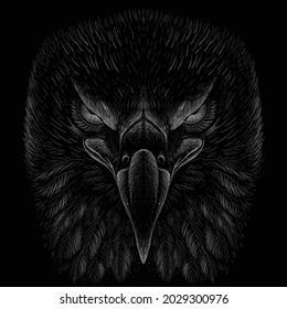 The Vector logo eagle for tattoo or T-shirt design or outwear.  Hunting style raven background. This hand drawing is for black fabric or canvas.