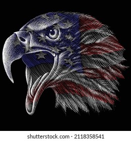 The Vector logo eagle for tattoo or T-shirt design or outwear.  Hunting style raven background. This hand drawing is for black fabric or canvas.