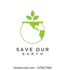 vector logo of the earth, combined with plants