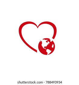 Vector logo with Earth in the form of heart