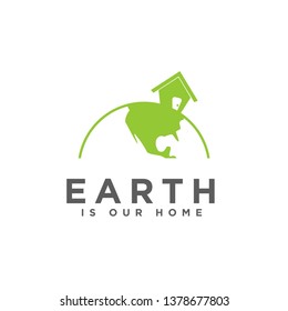 vector logo of the earth, with the house.