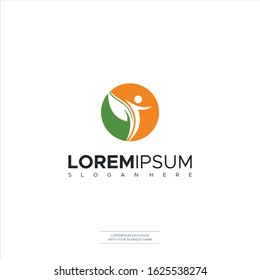 Vector Logo Eco Green and Orange People Natural Logo Vector Illustration