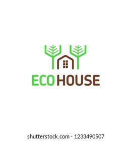 Vector logo eco house modular leisure nature forest trees houses pattern