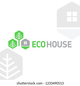 Vector logo eco house modular elements honeycombs rest nature forest trees