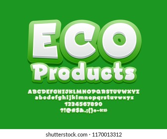 Vector Logo Eco Products with Bright Font. Green and White Play Children Alphabet.