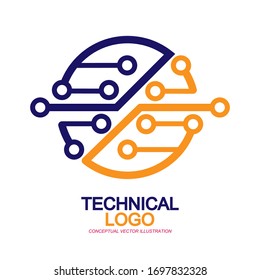 Vector logo of the electronic component. Abstract digital technology. Isolated on a white background. Flat design.