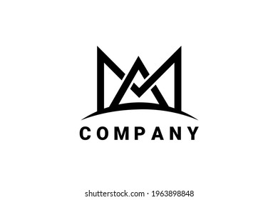 Vector logo element with crown illustration forming the roof of a house with initials "AM" or "MA" or "A" or "M". Usable for residential, real estate, hotel and general building construction logos.