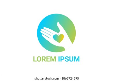 Vector logo element with hand and heart illustration whose philosophy is giving with love. Usable for logos for volunteers, charity organizations and general children's education.