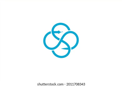 Vector logo element for hospital, doctor's clinic, health clinic, pharmacy and drugstore with snake illustration and initial "S" forming a medical cross