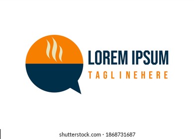 Vector logo element with illustration of a bowl or cup, smoke and chat philosophy. Familiar conversation while eating hot food or drink. Usable for cafe logos, restaurants or hot food ordered online.