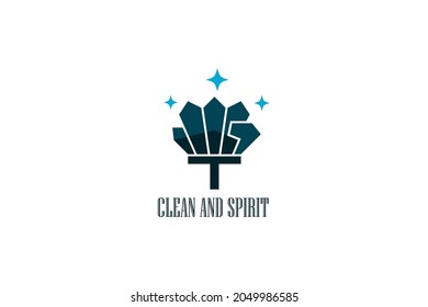 Elemento de logotipo vectorial con ilustración de una escoba que forma un puño. Disponible para limpieza, marcas de servicio de limpieza y almacén de herramientas de limpieza