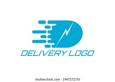 Vector logo element with illustration of fast moving objects and lightning symbol with initials "D". Usable for shipping, logistics, travel and general transportation business logos.