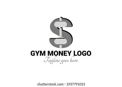 Vector logo element with the initials "S" and a gym barbell forming a dollar (money) symbol. Usable for gym store logos and general business logos.