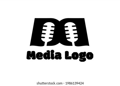 Elemento de logotipo vectorial con ilustración de micrófono que forma las iniciales "M", "X" o "Da". Usable para los logotipos generales de medios, música y tecnología.