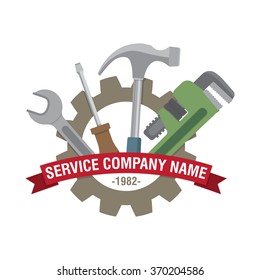 vector logo element, repair company icon, gear and tools sticker, tools icon, diy badge