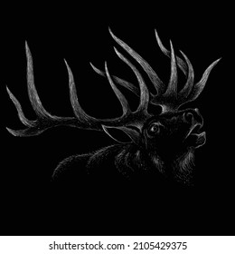 The Vector logo elk for T-shirt design or outwear.  Hunting style background.
  Hunting style elk background. This hand drawing is for black fabric or canvas. 