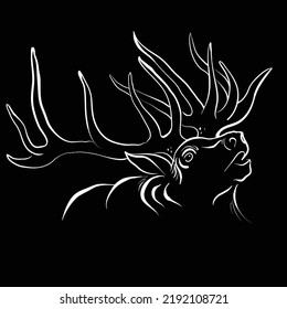 The Vector logo elk for T-shirt design or outwear.  Hunting style background.
  Hunting style elk background. This hand drawing is for black fabric or canvas. 