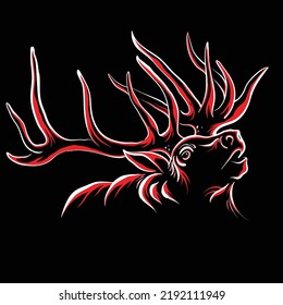 The Vector logo elk for T-shirt design or outwear.  Hunting style background.
  Hunting style elk background. This hand drawing is for black fabric or canvas. 