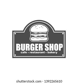 Vector logo, emblem, badge logo template design for burger shop