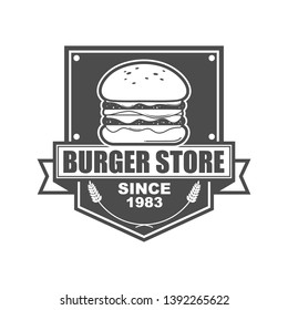 Vector logo, emblem, badge logo template design for burger shop
