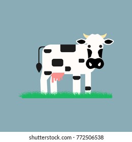 Vector logo emblem with cow - illustration for milk and dairy industry and packaging - organic, natural and fresh food from farm