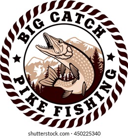 vector logo emblem with fish pike