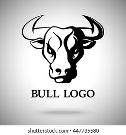 Vector logo, emblem, label template with black and white Bull head.