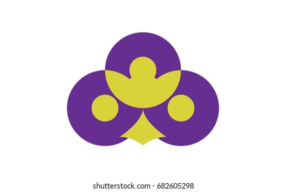 Vector logo emblem symbol head of an owl of lilac and yellow circles and other geometric shapes on a white background