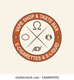 Vector logo or emblem of the vape shop and vape taste bar with e-cigarettes and e-liquids