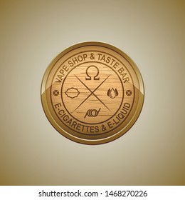 Vector logo or emblem of the vape shop and vape taste bar with e-cigarettes and e-liquids