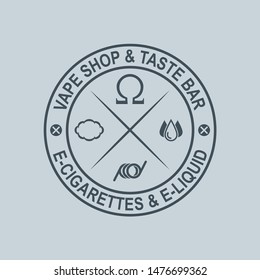 Vector logo or emblem of the vape shop and vape taste bar with e-cigarettes and e-liquids