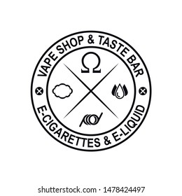 Vector logo or emblem of the vape shop and vape taste bar with e-cigarettes and e-liquids