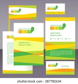 Vector logo, energy efficiency. Diagram of growth of energy efficiency, saving resources.Template logo and corporate style. A set of stationery documents.