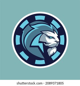 vector logo esport illustration of a lion head mascot side view with a simple shape on a circle like chips