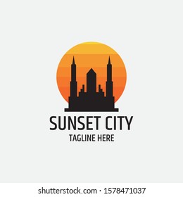 vector logo evening city at sunset