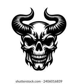 Vector logo of an evil skeleton. black and white logo of a scary skull. professional logo for tattoos, emblems, logos