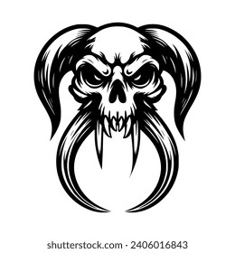 Vector logo of an evil skeleton. black and white logo of a scary skull. professional logo for tattoos, emblems, logos