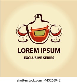 Vector logo for exclusive series alcoholic beverage for menu cafe, bar, restaurant. Glass and bottle with cognac.