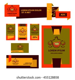 Vector logo for exclusive series alcoholic beverage for menu cafe, bar, restaurant. Corporate identity and banner illustration with cognac glass and bottle.