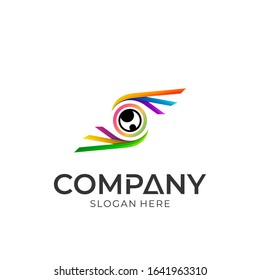 Vector logo of eye. Colorful logo style. Media tech icon. Abstract lens. Eye care. Logotype for template.